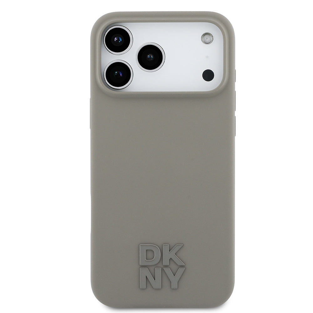 Apple iPhone 17 Pro Max Kılıf DKNY Orjinal Lisanslı M-safe Şarj Özellikli Metal Logolu Silikon Kapak Bej