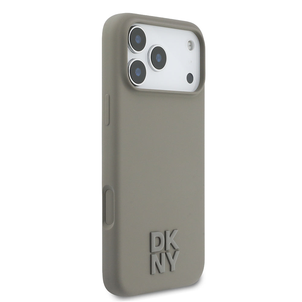 Apple iPhone 17 Pro Max Kılıf DKNY Orjinal Lisanslı M-safe Şarj Özellikli Metal Logolu Silikon Kapak Bej