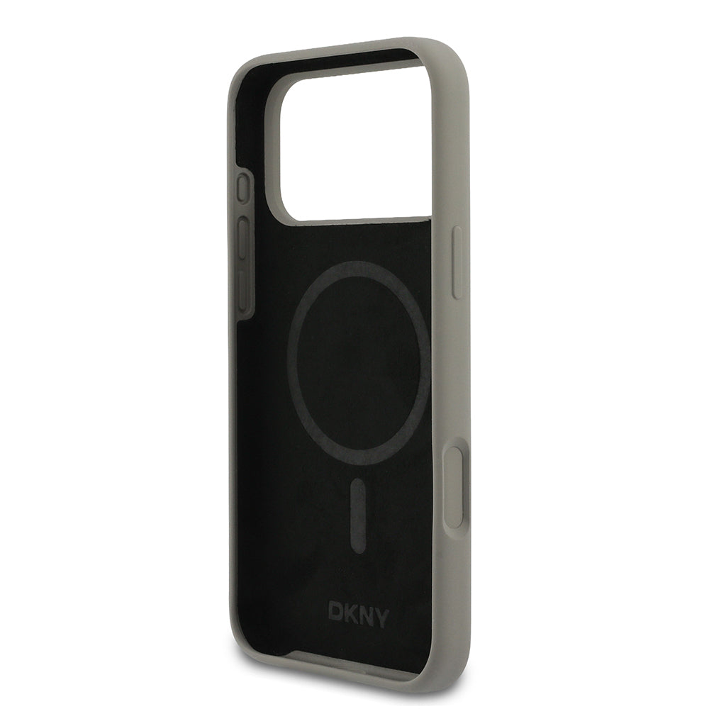 Apple iPhone 17 Pro Max Kılıf DKNY Orjinal Lisanslı M-safe Şarj Özellikli Metal Logolu Silikon Kapak Bej