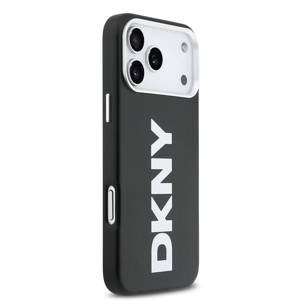 Apple iPhone 17 Pro Max Kılıf DKNY Orjinal Lisanslı M-safe Şarj Özellikli PU Büyük Dikey Logolu Kapak Siyah
