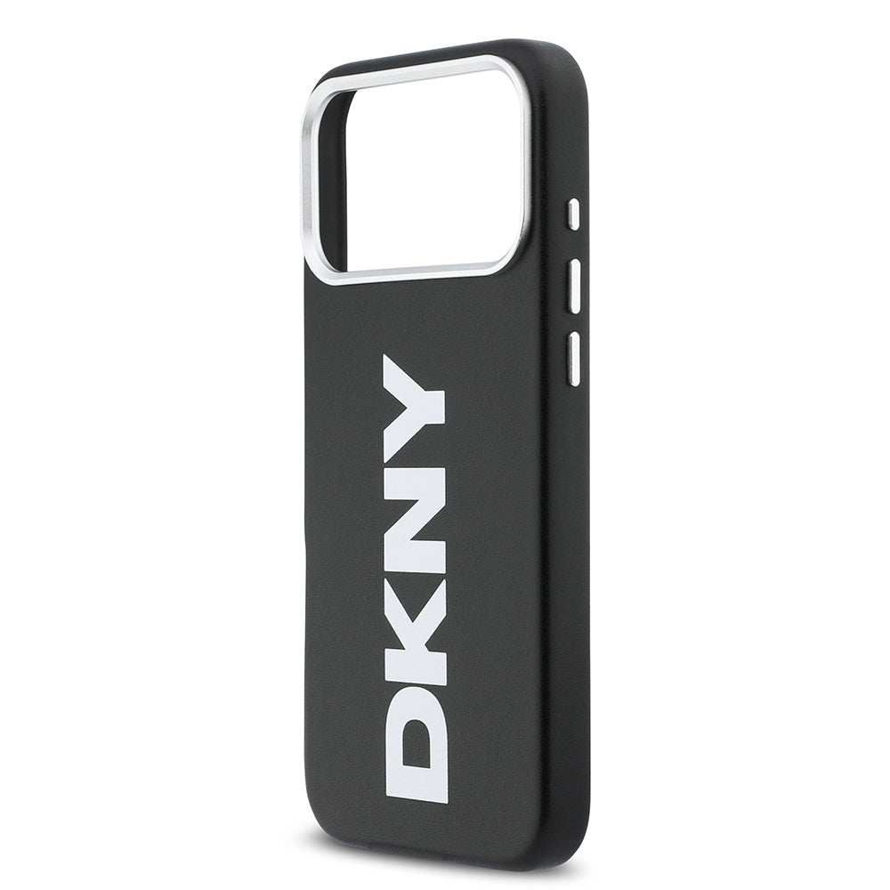 Apple iPhone 17 Pro Max Kılıf DKNY Orjinal Lisanslı M-safe Şarj Özellikli PU Büyük Dikey Logolu Kapak Siyah