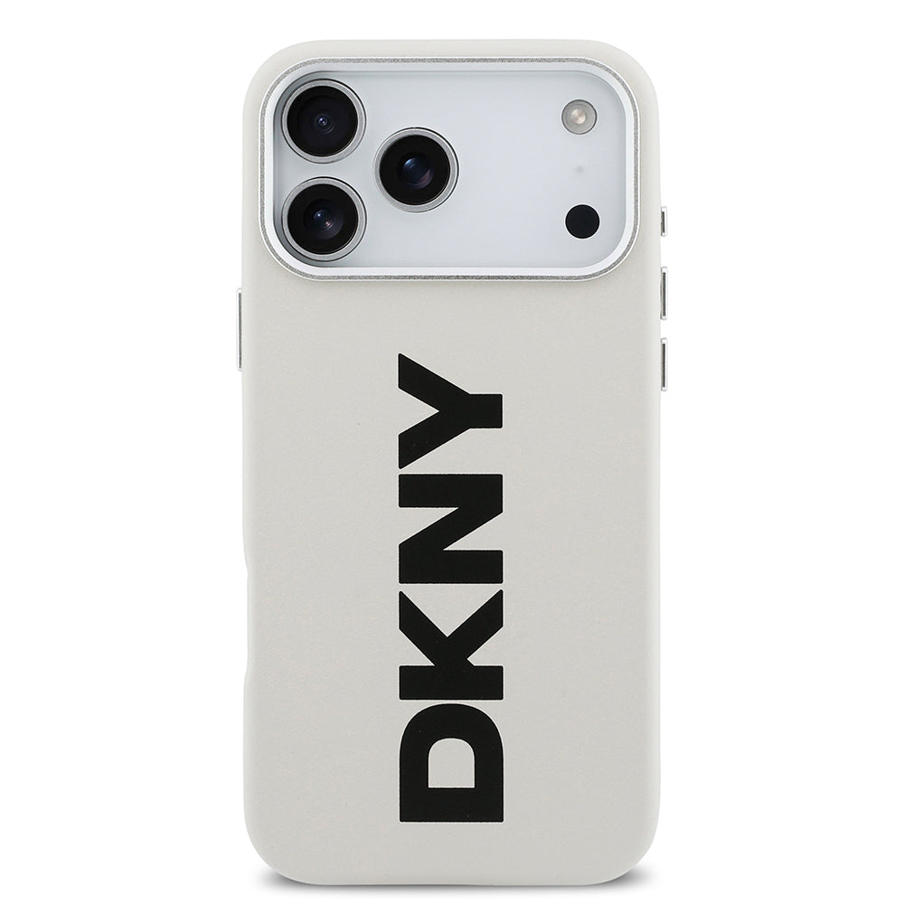 Apple iPhone 17 Pro Max Kılıf DKNY Orjinal Lisanslı M-safe Şarj Özellikli PU Büyük Dikey Logolu Kapak Beyaz