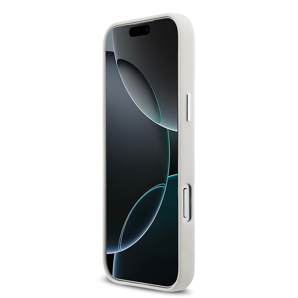 Apple iPhone 17 Pro Max Kılıf DKNY Orjinal Lisanslı M-safe Şarj Özellikli PU Büyük Dikey Logolu Kapak Beyaz