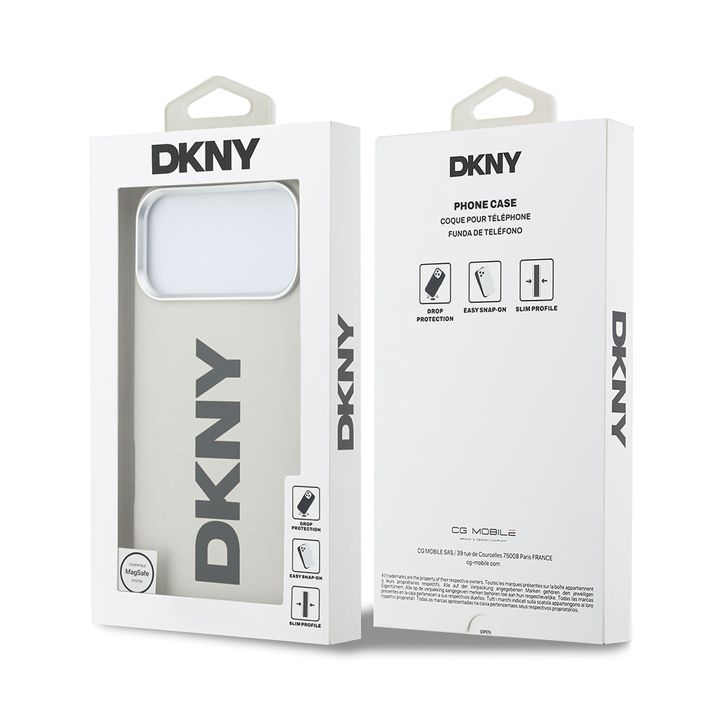 Apple iPhone 17 Pro Max Kılıf DKNY Orjinal Lisanslı M-safe Şarj Özellikli PU Büyük Dikey Logolu Kapak Beyaz