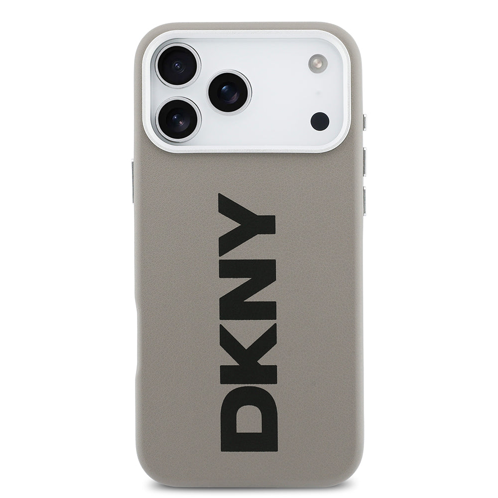 Apple iPhone 17 Pro Max Kılıf DKNY Orjinal Lisanslı M-safe Şarj Özellikli PU Büyük Dikey Logolu Kapak Bej