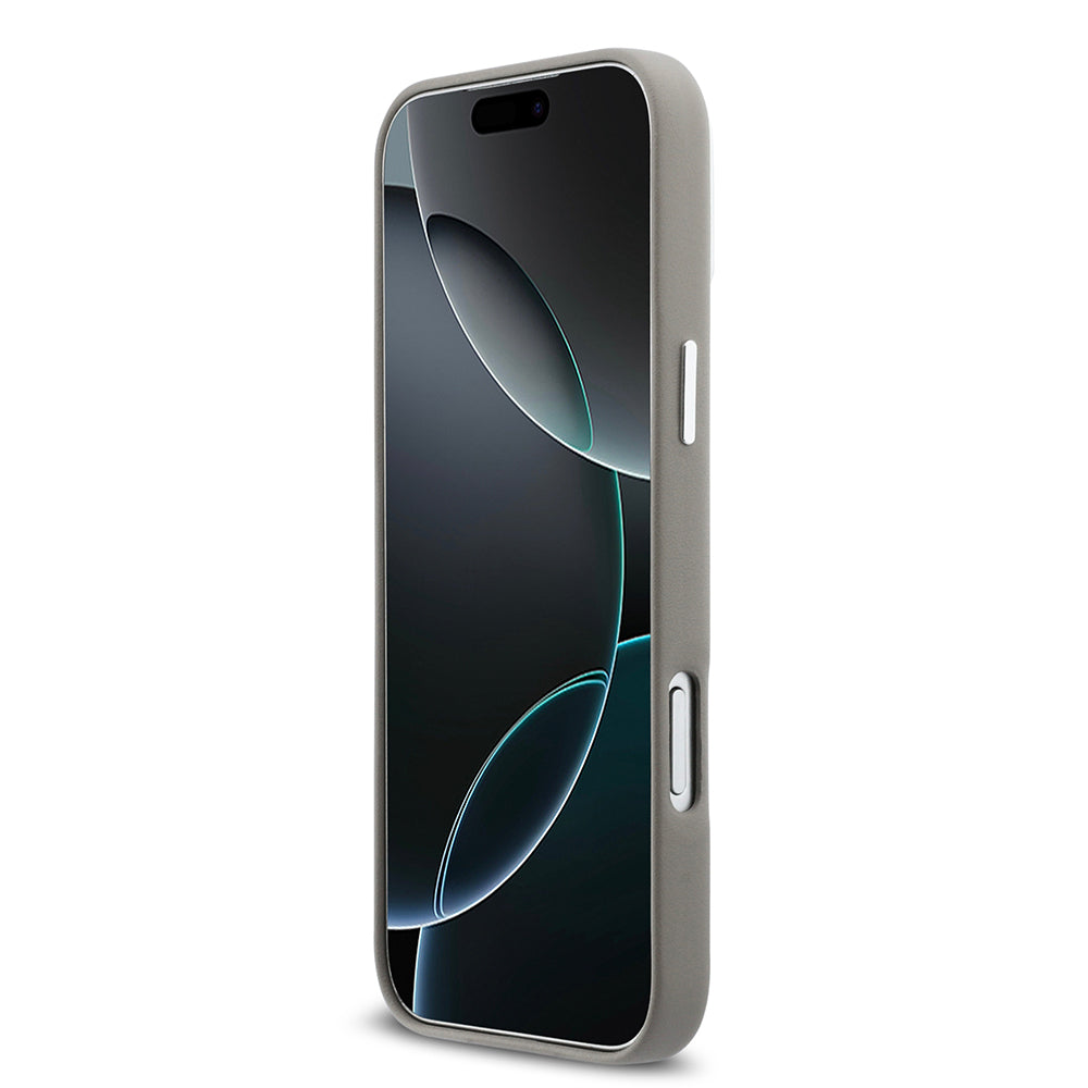 Apple iPhone 17 Pro Max Kılıf DKNY Orjinal Lisanslı M-safe Şarj Özellikli PU Büyük Dikey Logolu Kapak Bej