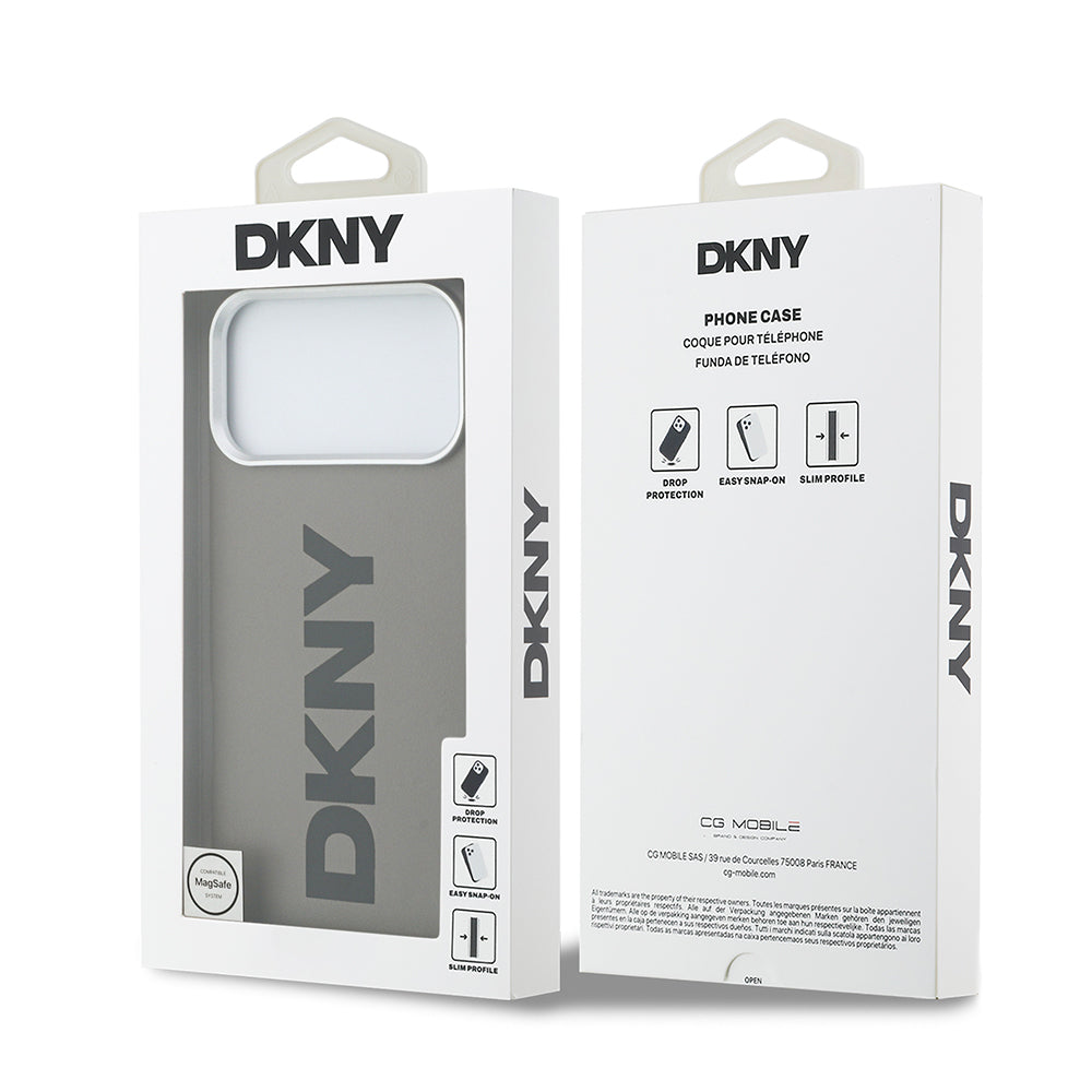 Apple iPhone 17 Pro Max Kılıf DKNY Orjinal Lisanslı M-safe Şarj Özellikli PU Büyük Dikey Logolu Kapak Bej