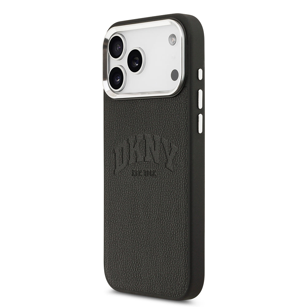 Apple iPhone 17 Pro Max Kılıf DKNY Orjinal Lisanslı M-safe Şarj Özellikli PU Deri Kabartmalı Kapak Siyah