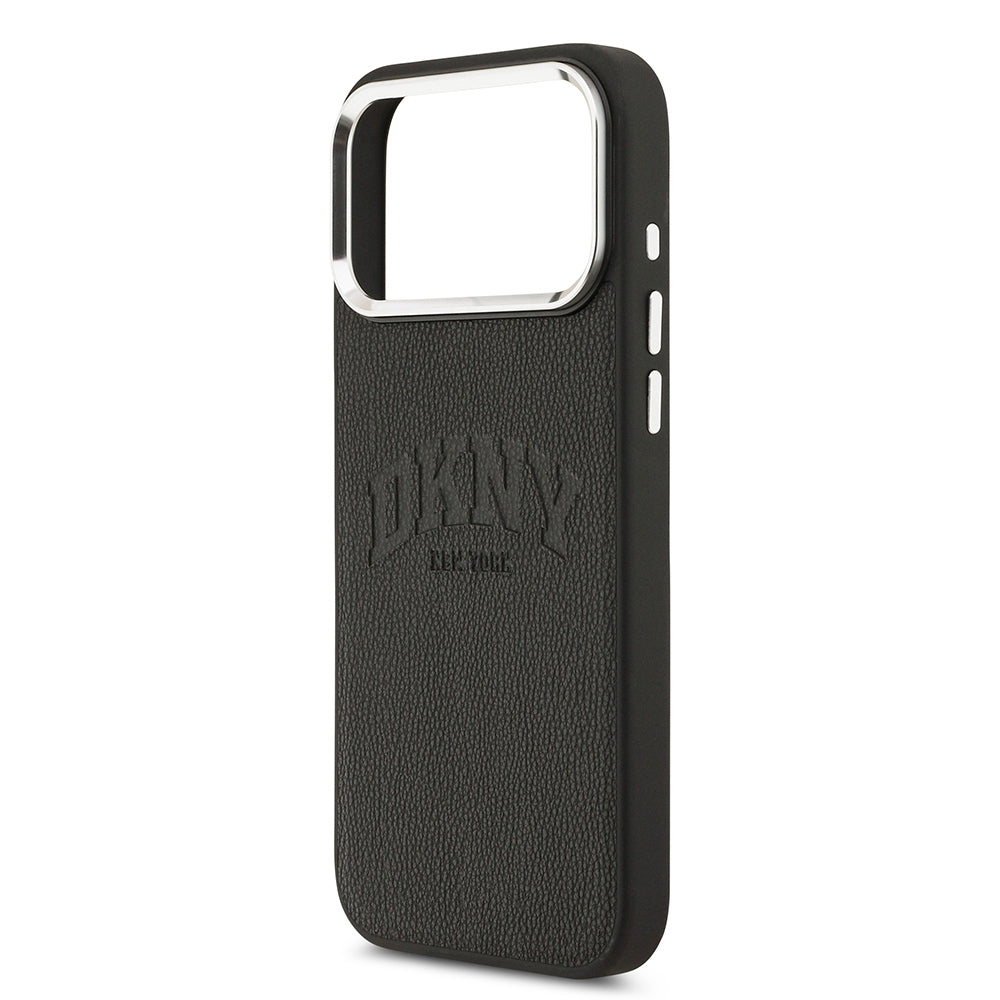 Apple iPhone 17 Pro Max Kılıf DKNY Orjinal Lisanslı M-safe Şarj Özellikli PU Deri Kabartmalı Kapak Siyah