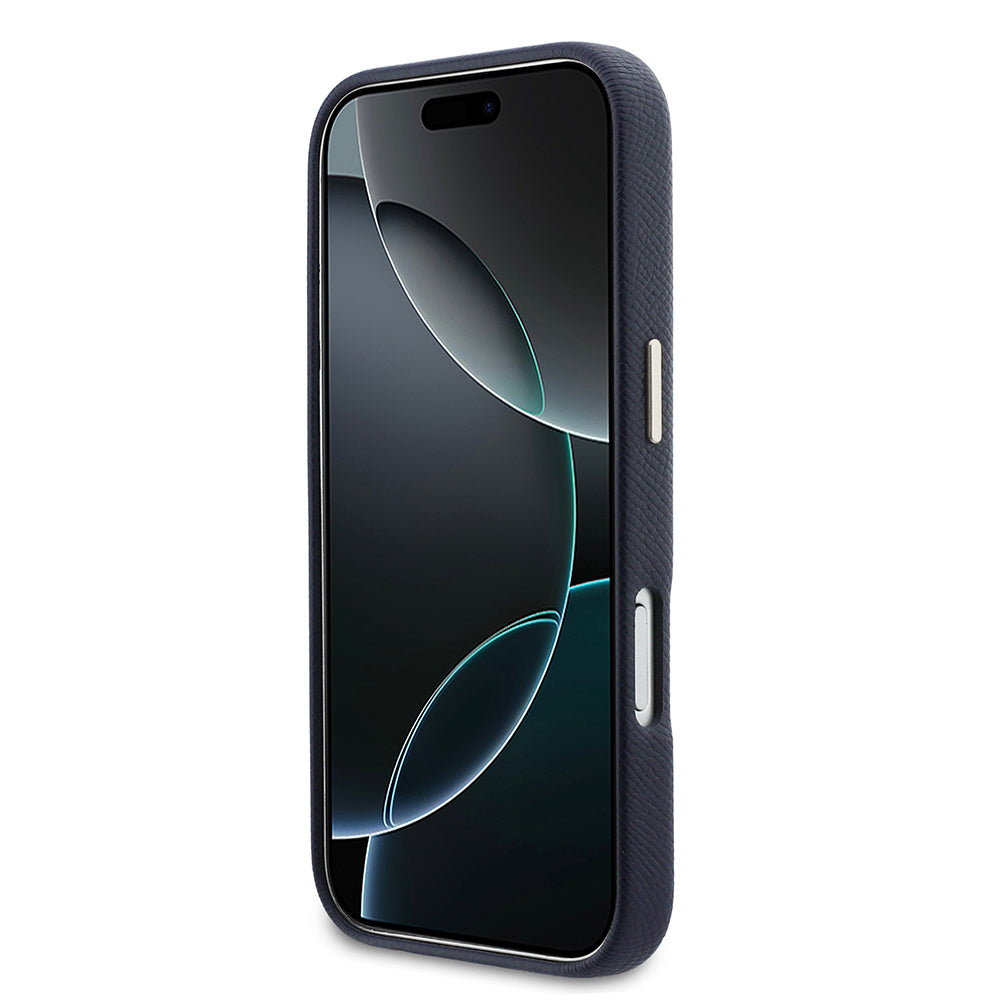 Apple iPhone 17 Pro Max Kılıf Guess Orjinal Lisanslı 4G Büyük Metal Kamera Çerçeveli PU Deri Resin Kapak Mavi