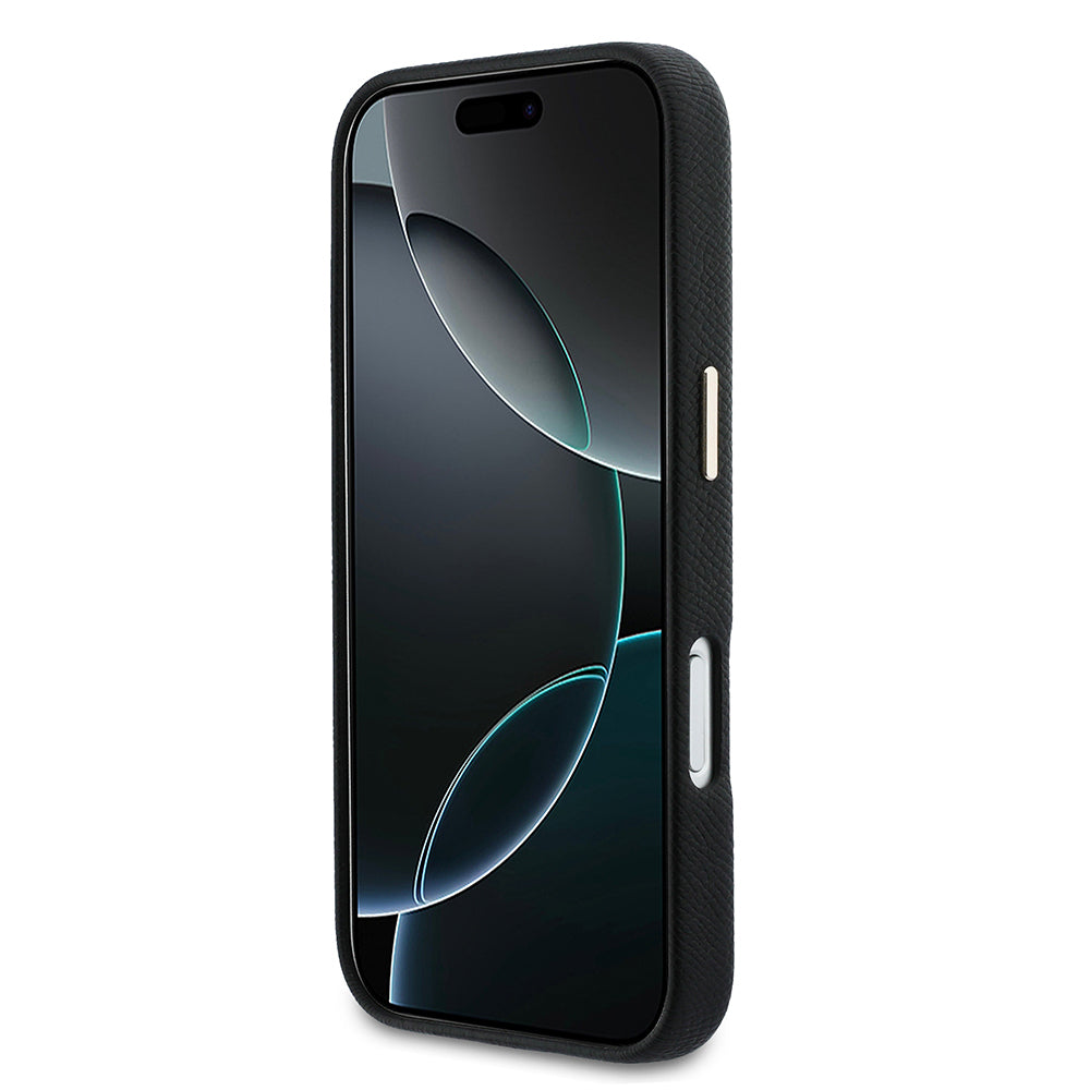 Apple iPhone 17 Pro Max Kılıf Guess Orjinal Lisanslı 4G Büyük Metal Kamera Çerçeveli PU Deri Resin Kapak Siyah