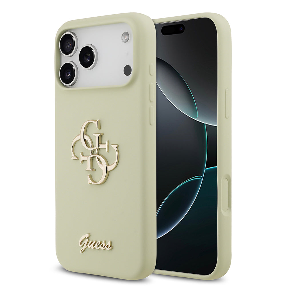 Apple iPhone 17 Pro Max Kılıf Guess Orjinal Lisanslı Grained Yazı Logolu Kapak Yeşil