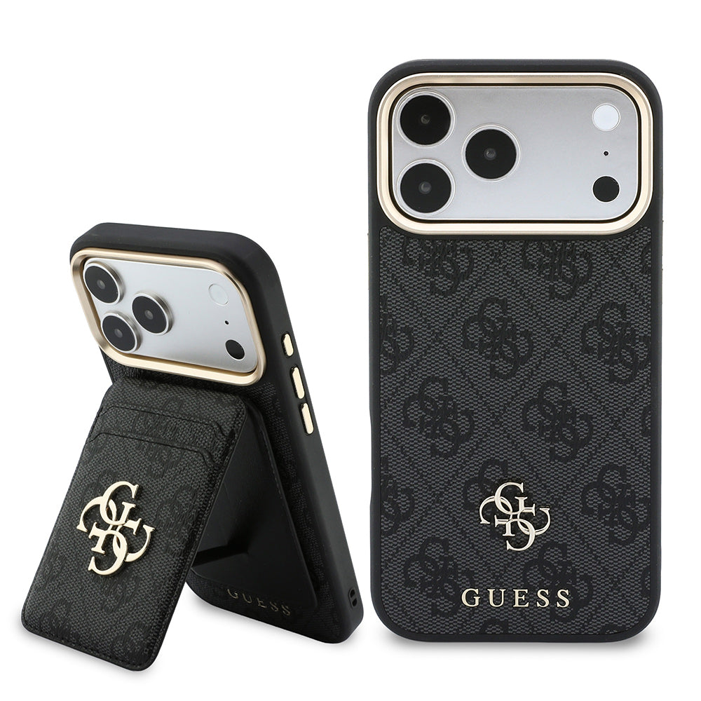 Apple iPhone 17 Pro Max Kılıf Guess Orjinal Lisanslı M-safe Şarj Özellikli 4G Büyük Metal Logolu Kartlıklı Kapak Siyah