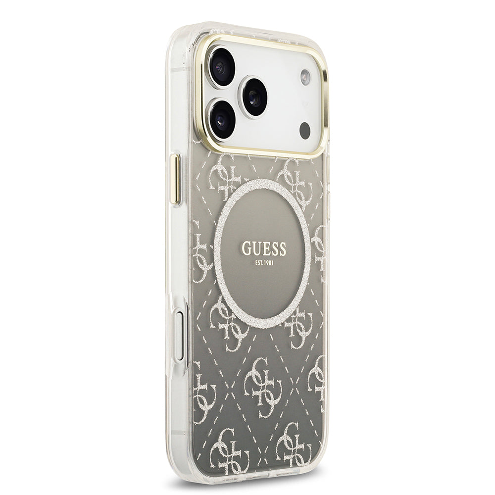 Apple iPhone 17 Pro Max Kılıf Guess Orjinal Lisanslı M-safe Şarj Özellikli 4G Desenli Simli Silikon Kapak Gri