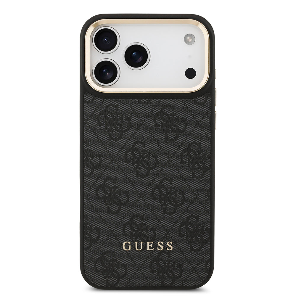 Apple iPhone 17 Pro Max Kılıf Guess Orjinal Lisanslı M-safe Şarj Özellikli 4G Metal Büyük Logolu Kartlıklı Kapak Siyah