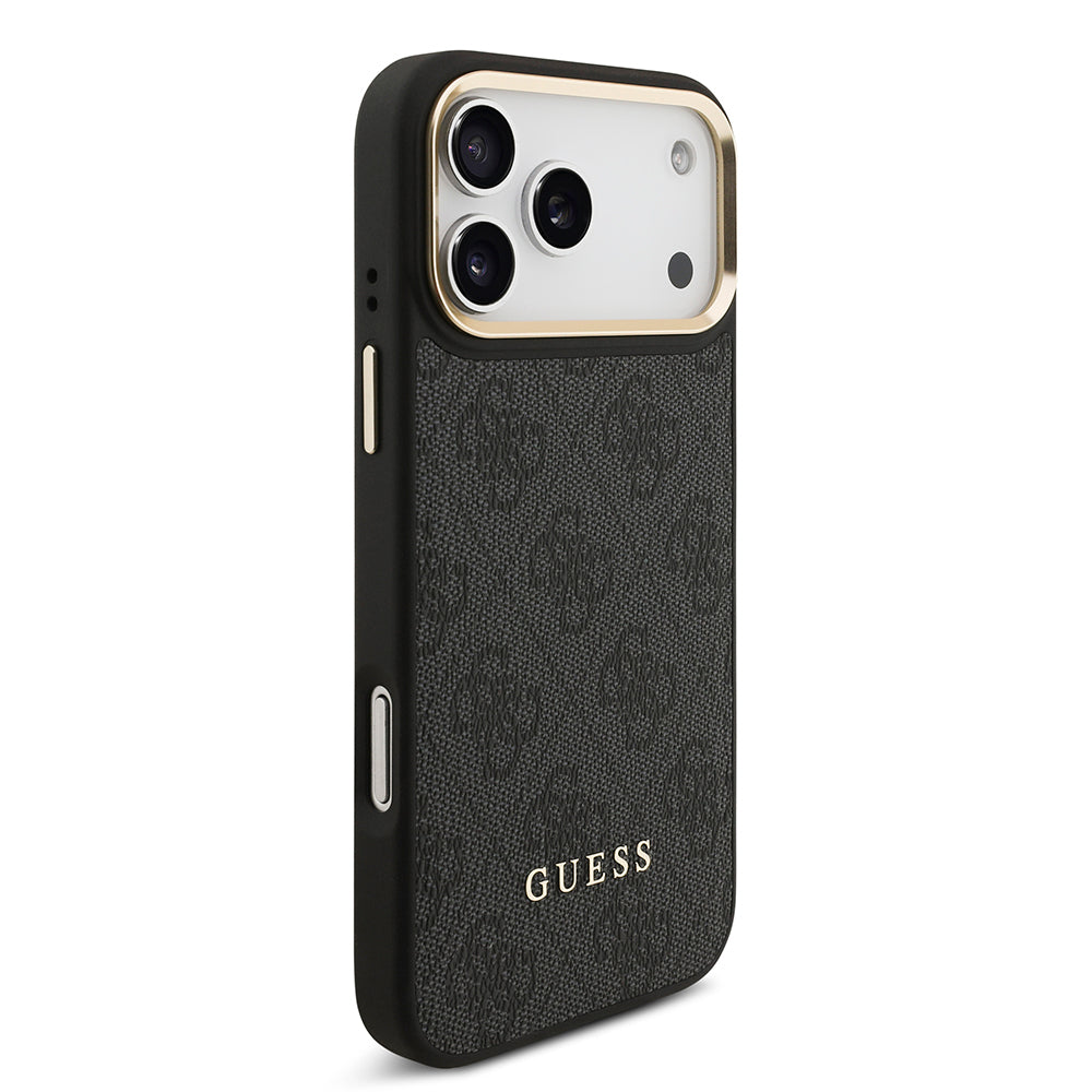 Apple iPhone 17 Pro Max Kılıf Guess Orjinal Lisanslı M-safe Şarj Özellikli 4G Metal Büyük Logolu Kartlıklı Kapak Siyah