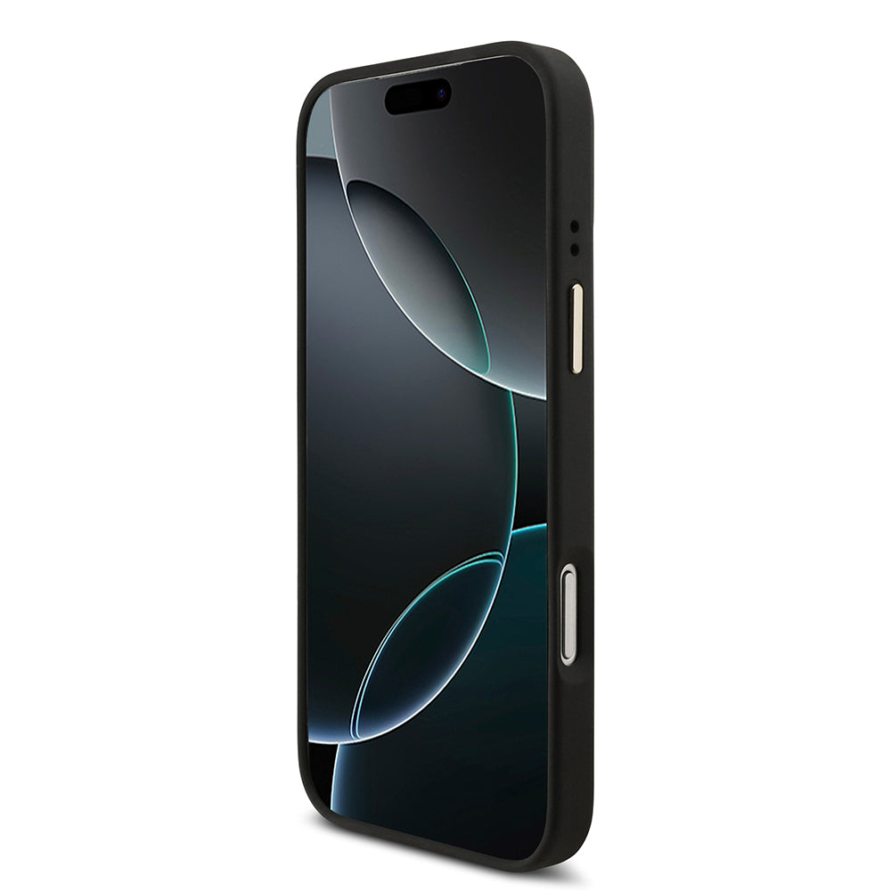 Apple iPhone 17 Pro Max Kılıf Guess Orjinal Lisanslı M-safe Şarj Özellikli 4G Metal Büyük Logolu Kartlıklı Kapak Siyah