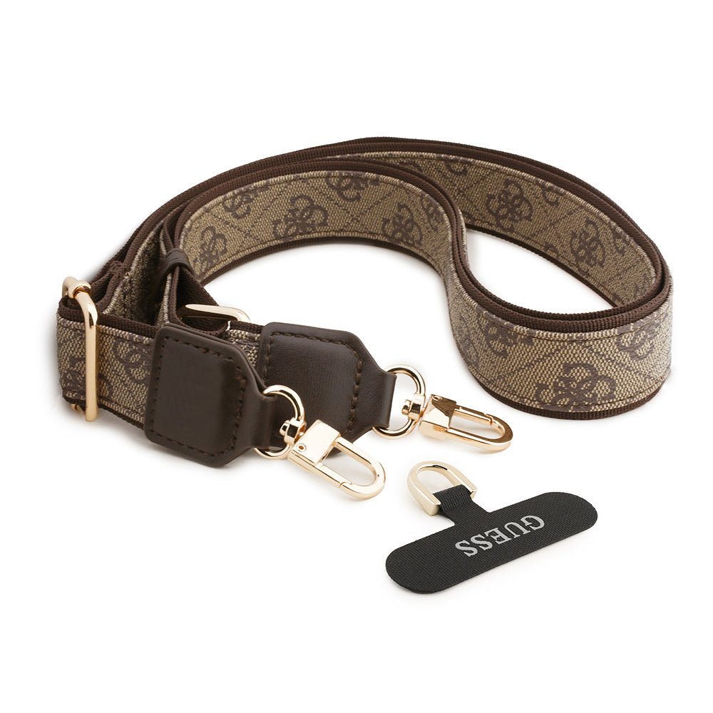 Apple iPhone 17 Pro Max Kılıf Guess Orjinal Lisanslı M-safe Şarj Özellikli Askılı ve 4G Logo Kartlıklı Kapak Kahverengi