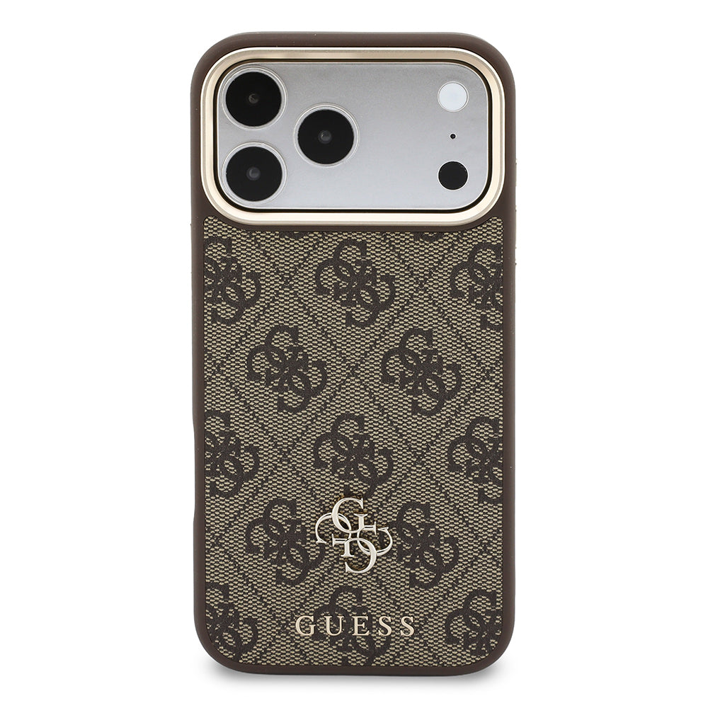 Apple iPhone 17 Pro Max Kılıf Guess Orjinal Lisanslı M-safe Şarj Özellikli Askılı ve 4G Metal Logolu Kartlıklı Kapak Kahverengi