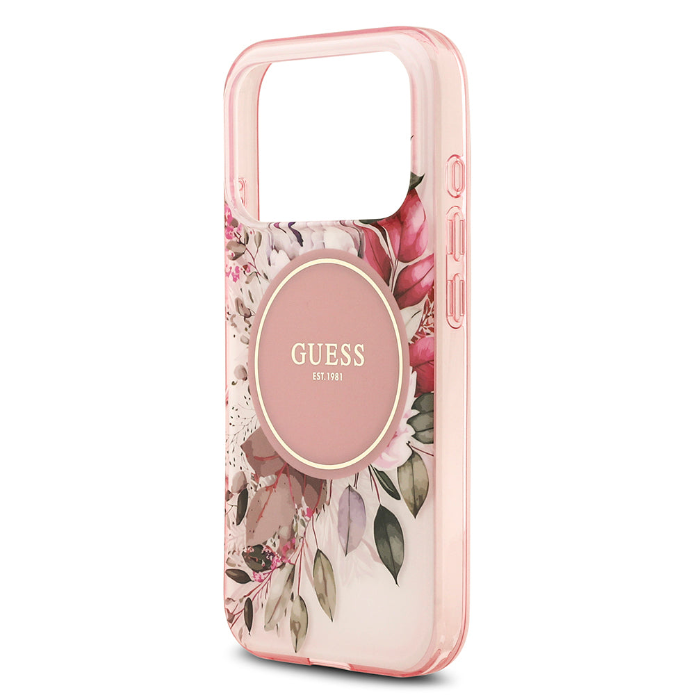 Apple iPhone 17 Pro Max Kılıf Guess Orjinal Lisanslı M-safe Şarj Özellikli Flower Tonal Circle Kapak Pembe