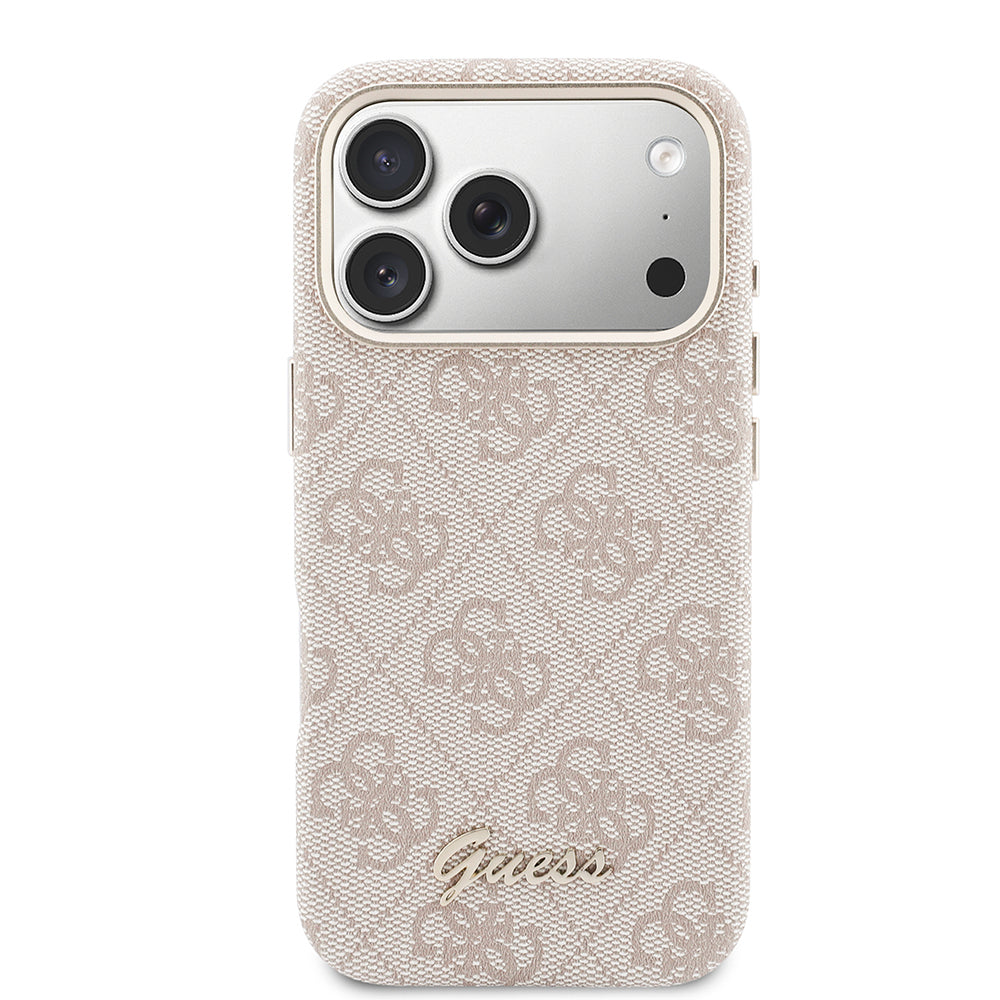 Apple iPhone 17 Pro Max Kılıf Guess Orjinal Lisanslı M-safe Şarj Özellikli Script Yazı Logolu 4G Desenli Kapak Pembe