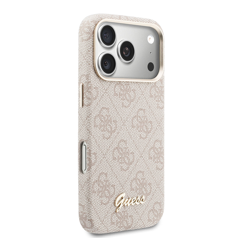 Apple iPhone 17 Pro Max Kılıf Guess Orjinal Lisanslı M-safe Şarj Özellikli Script Yazı Logolu 4G Desenli Kapak Pembe