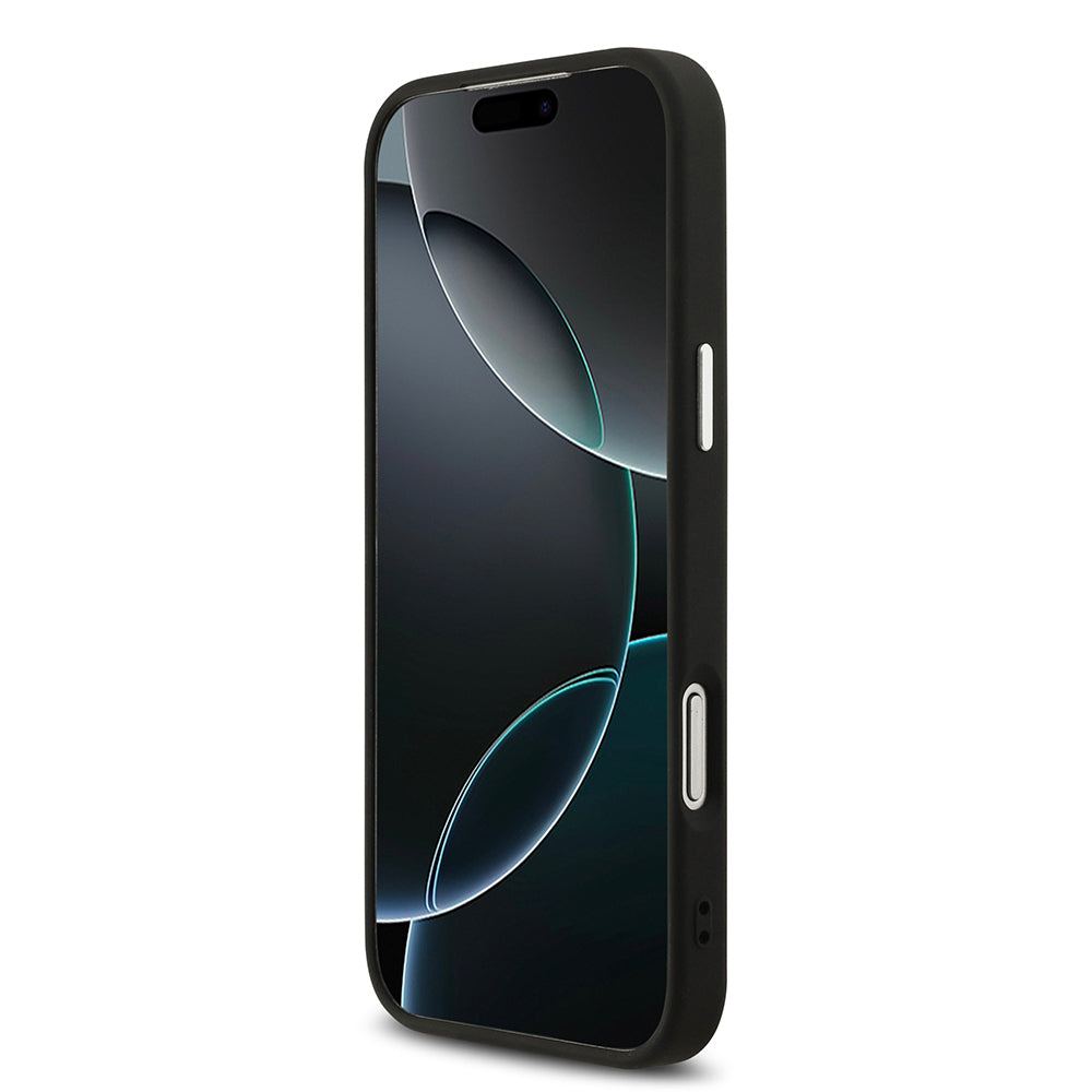 Apple iPhone 17 Pro Max Kılıf Guess Orjinal Lisanslı M-safe Şarj Özellikli Sıcak Baskılı Klasik Yazı Logolu PU Deri Peony Kapak Siyah