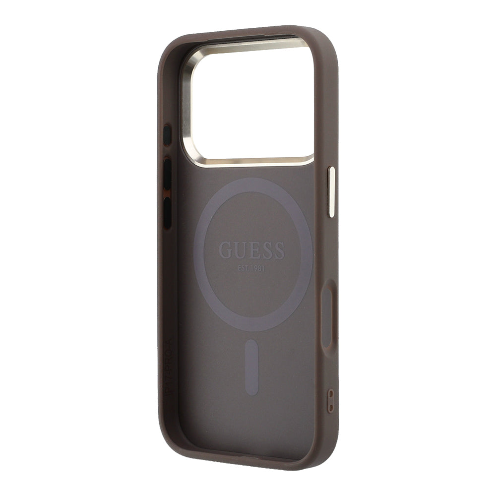 Apple iPhone 17 Pro Max Kılıf Guess Orjinal Lisanslı M-safe Şarj Özellikli Small 4G Classic Logolu Kapak Kahverengi