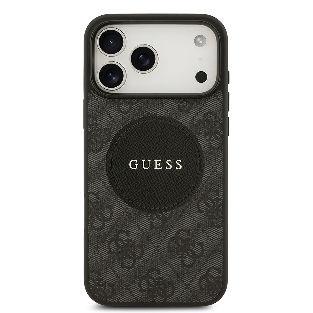Apple iPhone 17 Pro Max Kılıf Guess Orjinal Lisanslı M-safe Şarj Özellikli Yazı Logolu Circle Classic Kapak Siyah