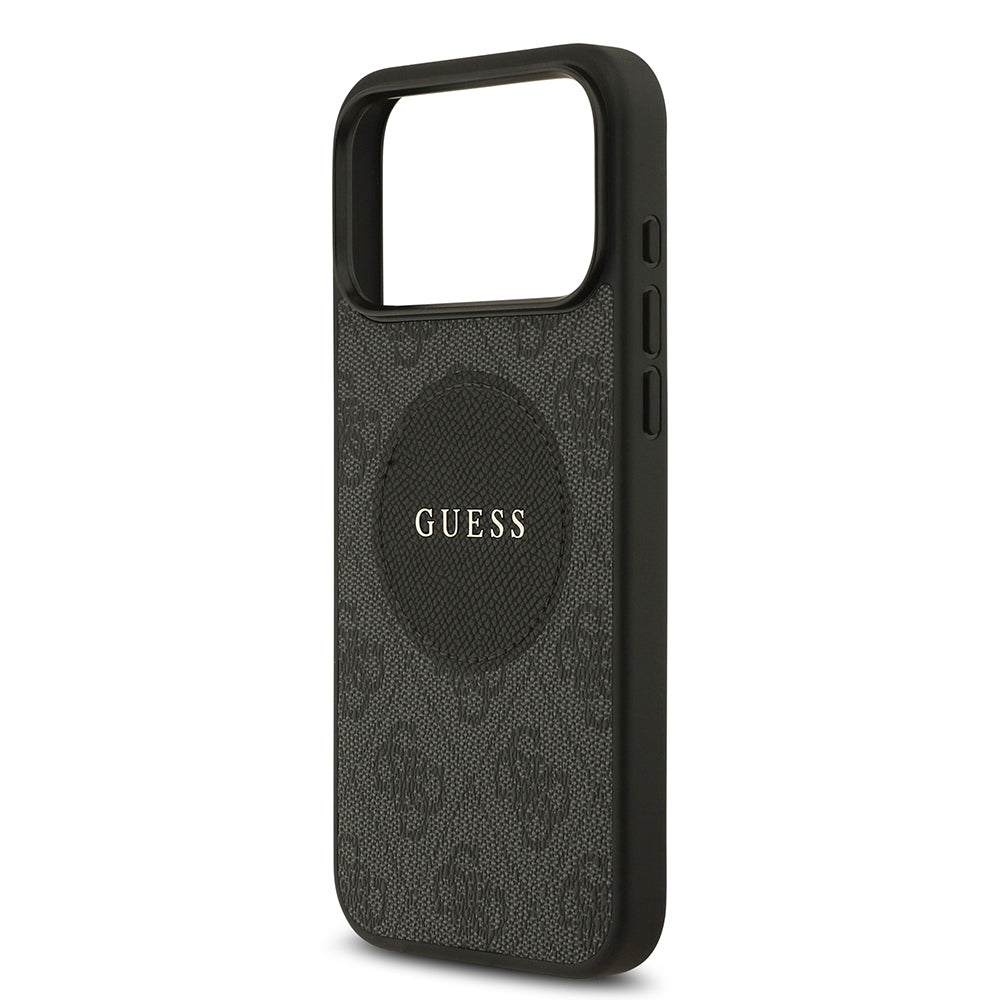Apple iPhone 17 Pro Max Kılıf Guess Orjinal Lisanslı M-safe Şarj Özellikli Yazı Logolu Circle Classic Kapak Siyah