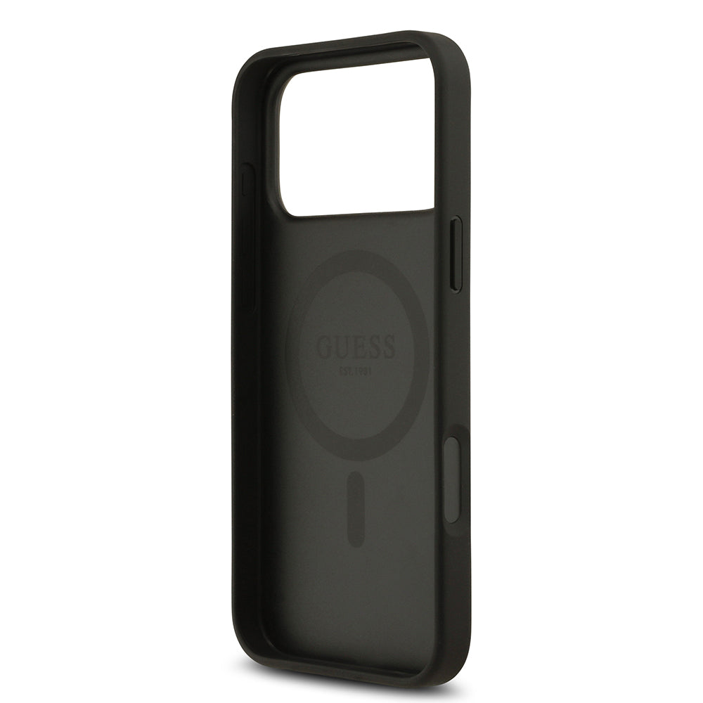 Apple iPhone 17 Pro Max Kılıf Guess Orjinal Lisanslı M-safe Şarj Özellikli Yazı Logolu Circle Classic Kapak Siyah