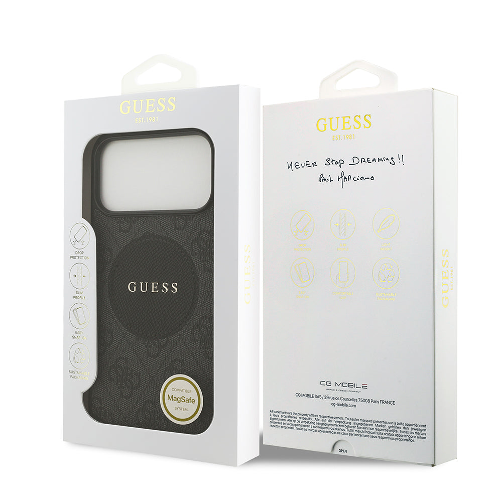 Apple iPhone 17 Pro Max Kılıf Guess Orjinal Lisanslı M-safe Şarj Özellikli Yazı Logolu Circle Classic Kapak Siyah
