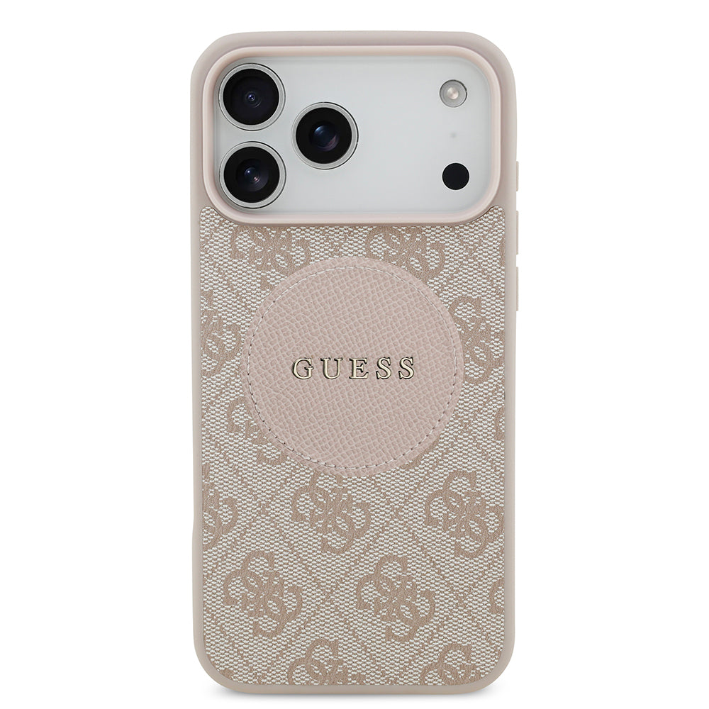 Apple iPhone 17 Pro Max Kılıf Guess Orjinal Lisanslı M-safe Şarj Özellikli Yazı Logolu Circle Classic Kapak Pembe