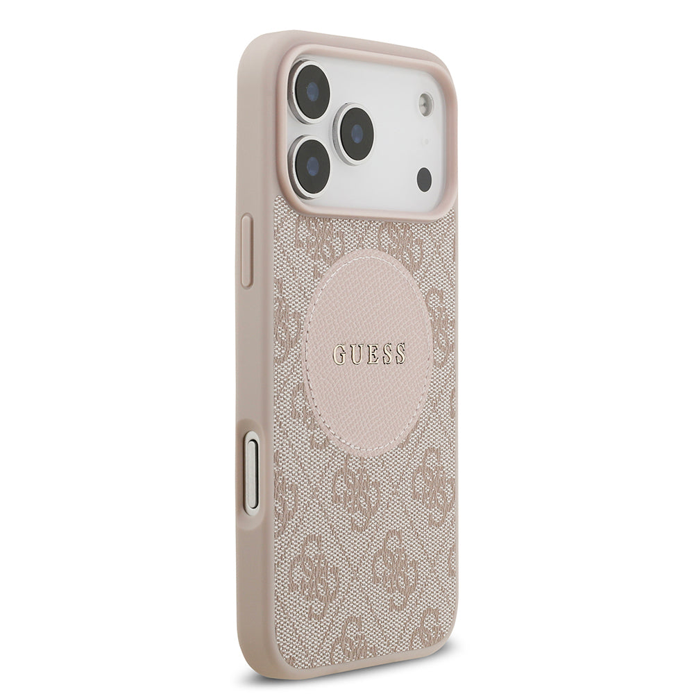 Apple iPhone 17 Pro Max Kılıf Guess Orjinal Lisanslı M-safe Şarj Özellikli Yazı Logolu Circle Classic Kapak Pembe