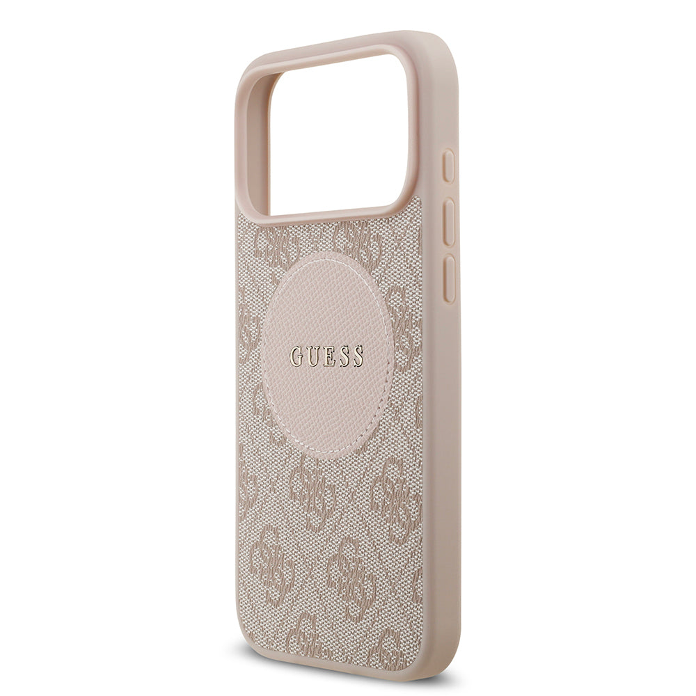 Apple iPhone 17 Pro Max Kılıf Guess Orjinal Lisanslı M-safe Şarj Özellikli Yazı Logolu Circle Classic Kapak Pembe