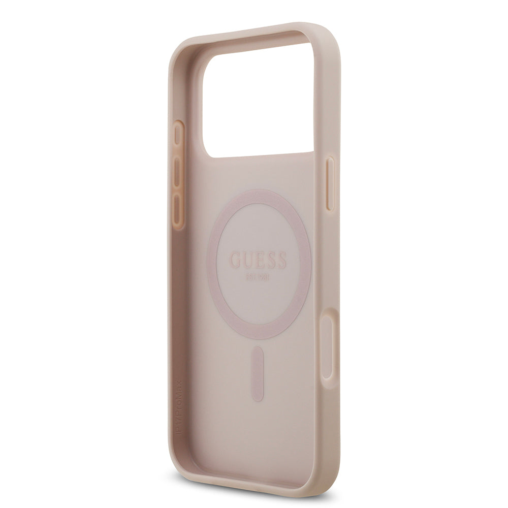 Apple iPhone 17 Pro Max Kılıf Guess Orjinal Lisanslı M-safe Şarj Özellikli Yazı Logolu Circle Classic Kapak Pembe