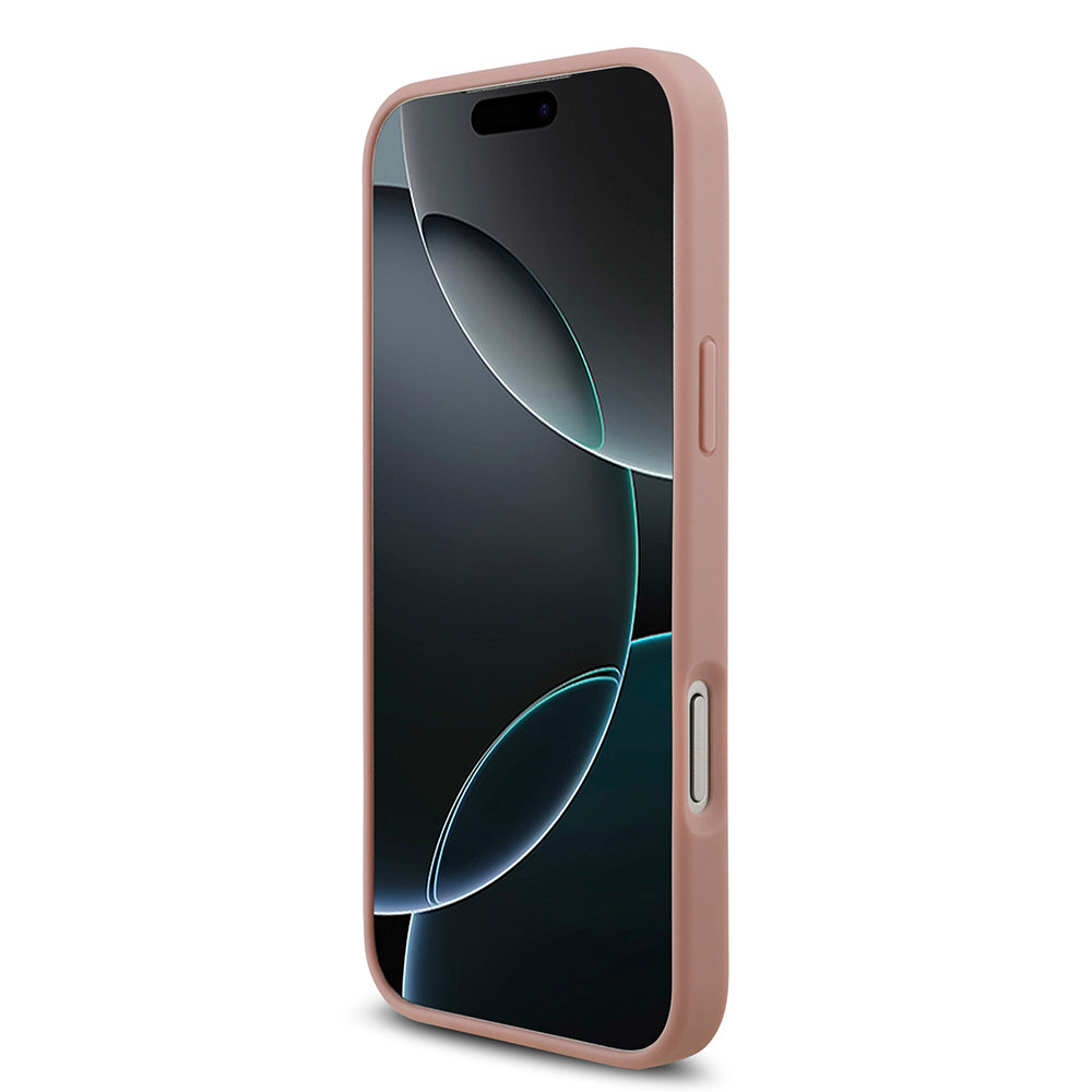 Apple iPhone 17 Pro Max Kılıf Guess Orjinal Lisanslı Taşlı Arka Yüzey Üçgen Logolu Kapak Pembe