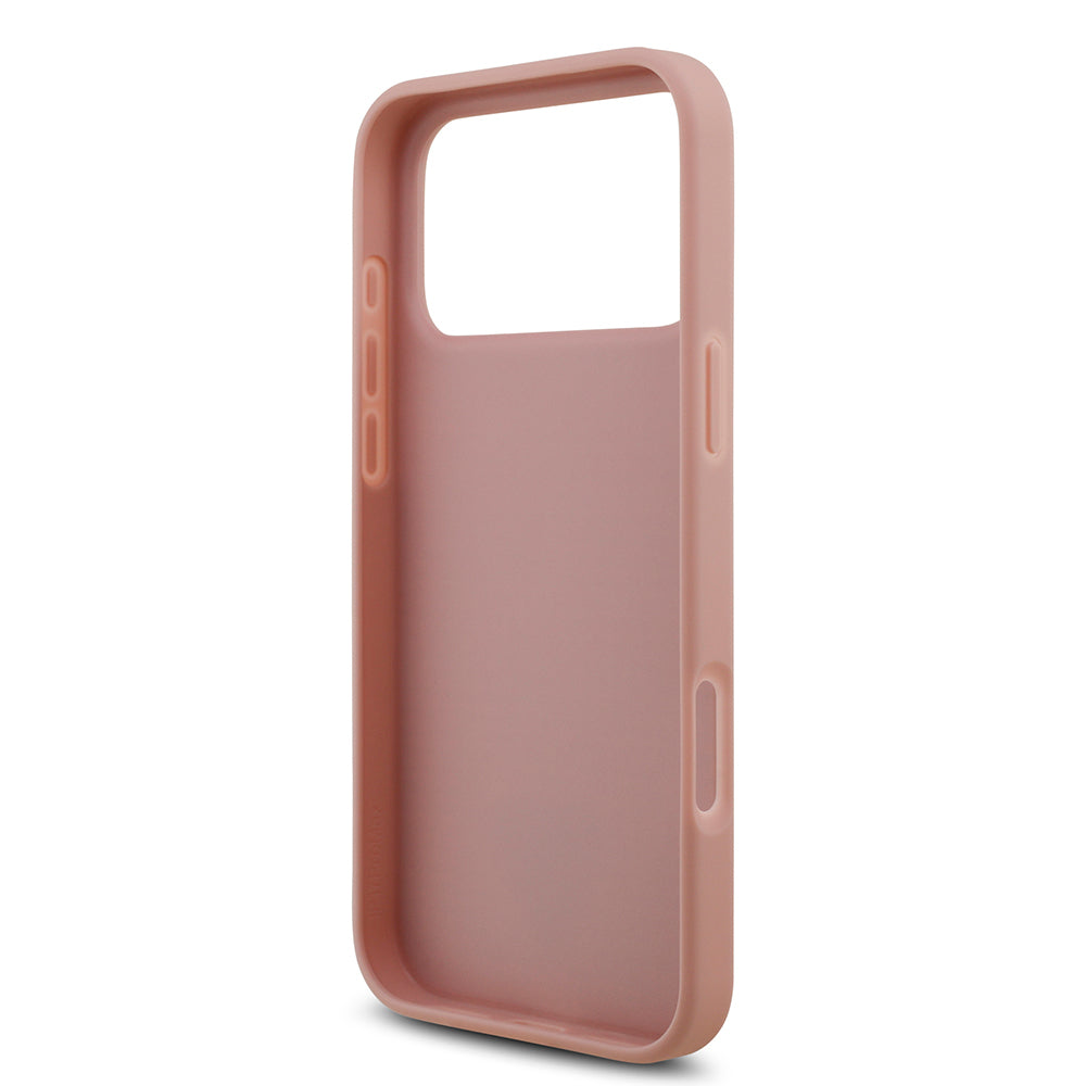 Apple iPhone 17 Pro Max Kılıf Guess Orjinal Lisanslı Taşlı Arka Yüzey Üçgen Logolu Kapak Pembe