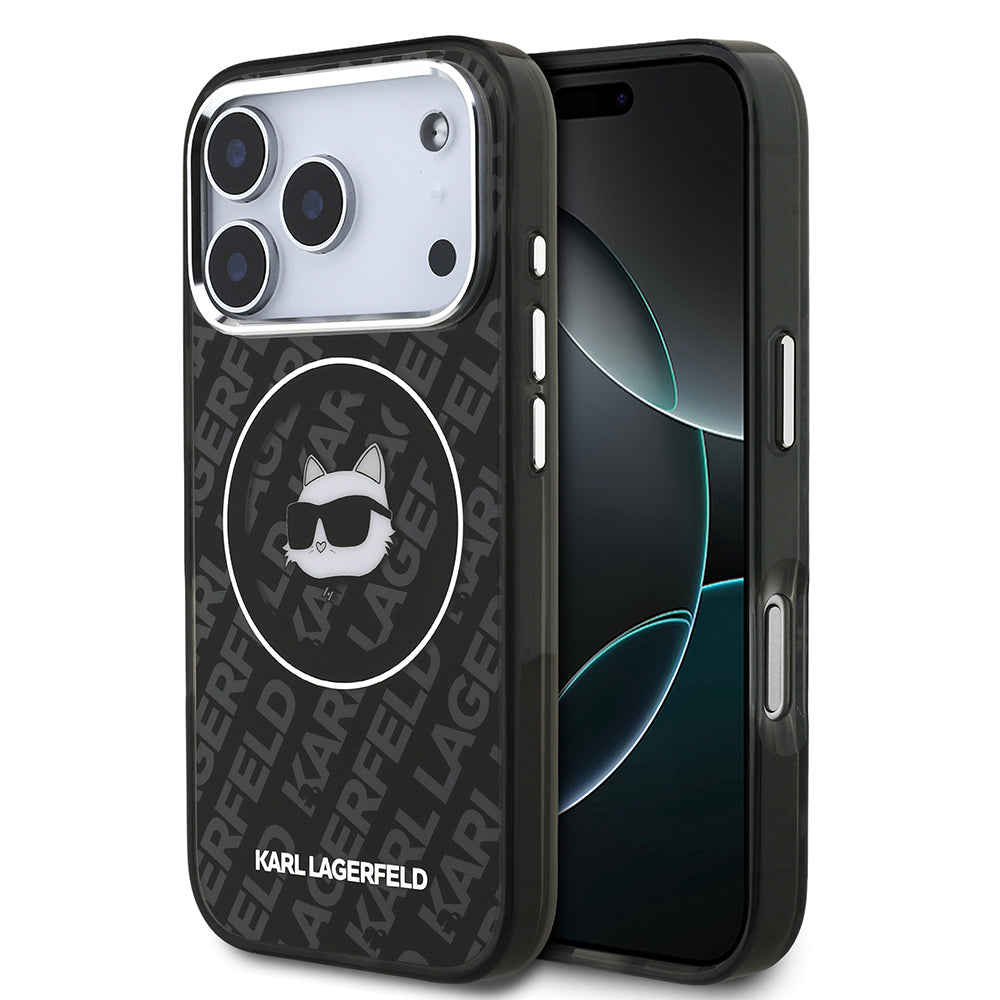 Apple iPhone 17 Pro Max Kılıf Karl Lagerfeld Orjinal Lisanslı IML Baskılı Choupette Heads Kapak Siyah
