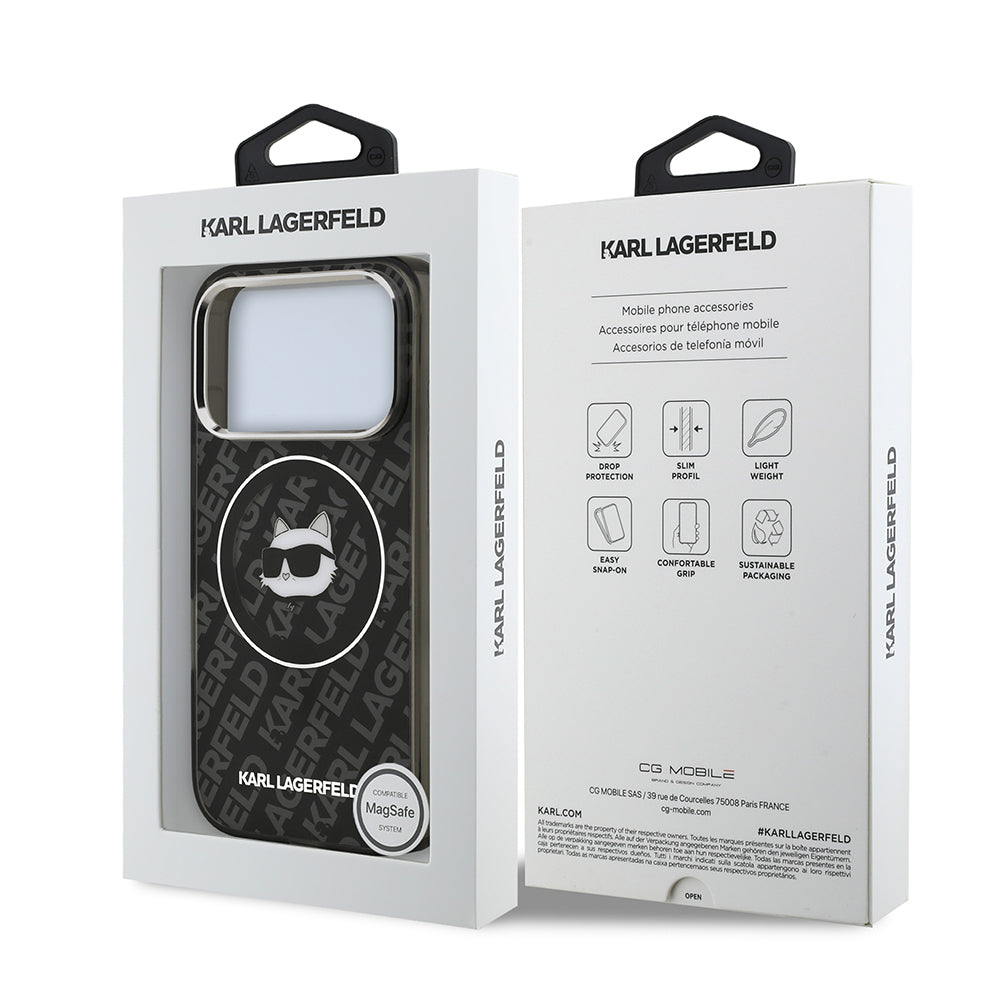 Apple iPhone 17 Pro Max Kılıf Karl Lagerfeld Orjinal Lisanslı IML Baskılı Choupette Heads Kapak Siyah