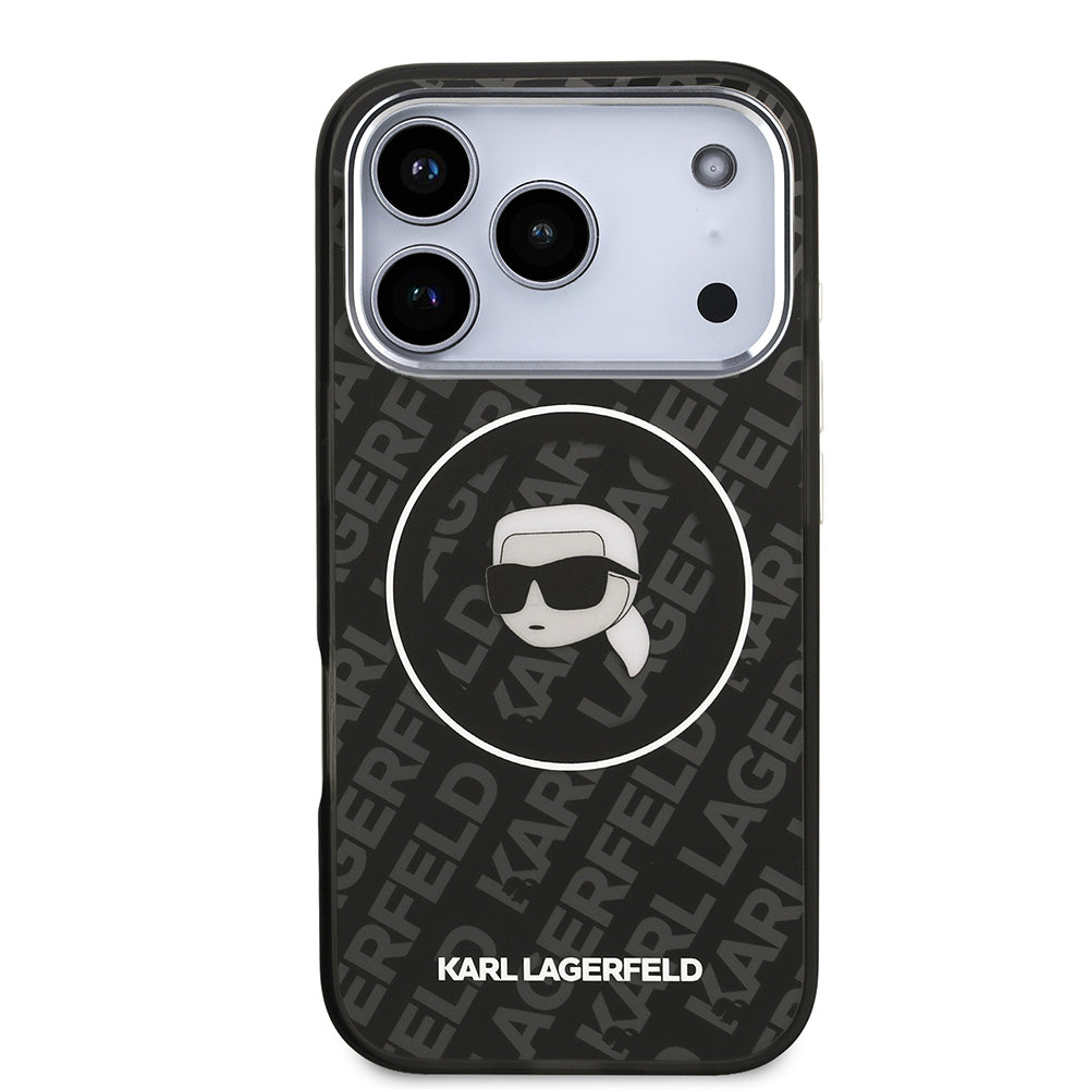 Apple iPhone 17 Pro Max Kılıf Karl Lagerfeld Orjinal Lisanslı IML Baskılı KL Heads Kapak Siyah