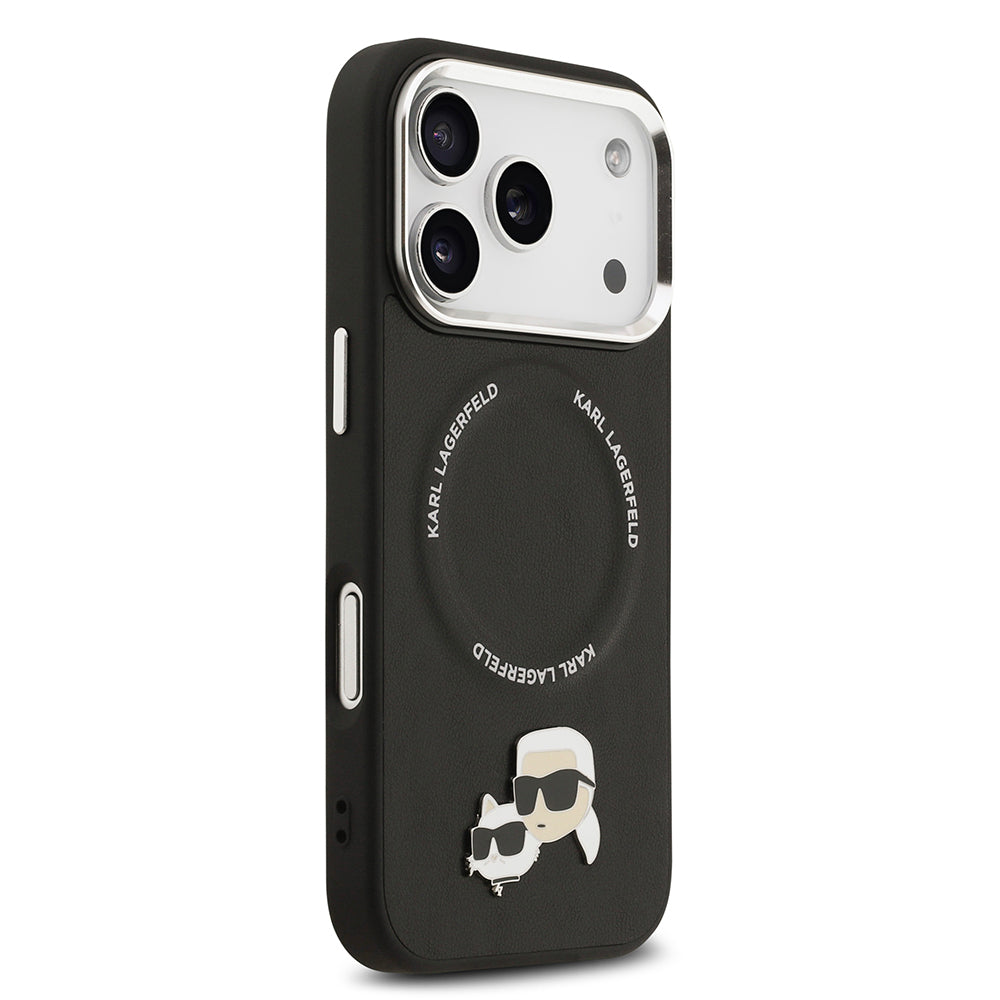Apple iPhone 17 Pro Max Kılıf Karl Lagerfeld Orjinal Lisanslı M-safe Şarj Özellikli Metal Kamera ve Buton Tasarımlı K&C PU Deri Kapak Siyah