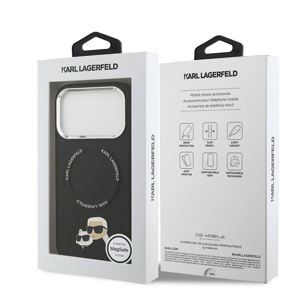 Apple iPhone 17 Pro Max Kılıf Karl Lagerfeld Orjinal Lisanslı M-safe Şarj Özellikli Metal Kamera ve Buton Tasarımlı K&C PU Deri Kapak Siyah
