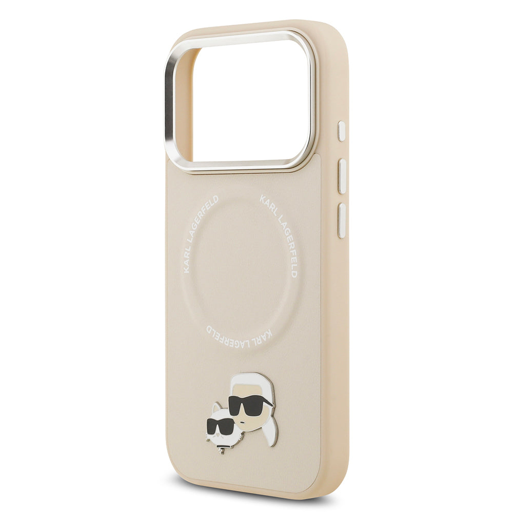 Apple iPhone 17 Pro Max Kılıf Karl Lagerfeld Orjinal Lisanslı M-safe Şarj Özellikli Metal Kamera ve Buton Tasarımlı K&C PU Deri Kapak Bej