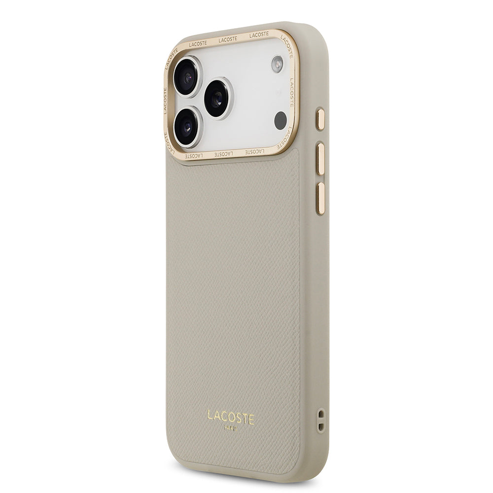 Apple iPhone 17 Pro Max Kılıf Lacoste Orjinal Lisanslı M-safe Şarj Özellikli Champs Elysees PU Deri Tasarımlı Kapak Gri