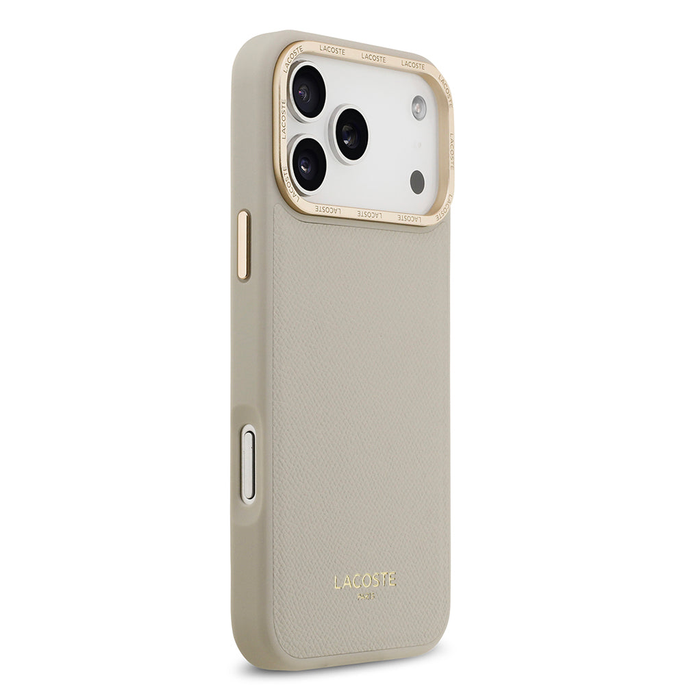 Apple iPhone 17 Pro Max Kılıf Lacoste Orjinal Lisanslı M-safe Şarj Özellikli Champs Elysees PU Deri Tasarımlı Kapak Gri
