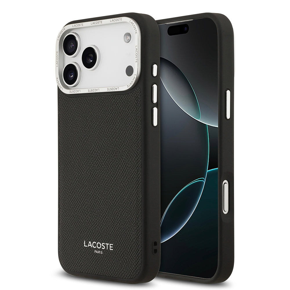 Apple iPhone 17 Pro Max Kılıf Lacoste Orjinal Lisanslı M-safe Şarj Özellikli Champs Elysees PU Deri Tasarımlı Kapak Siyah