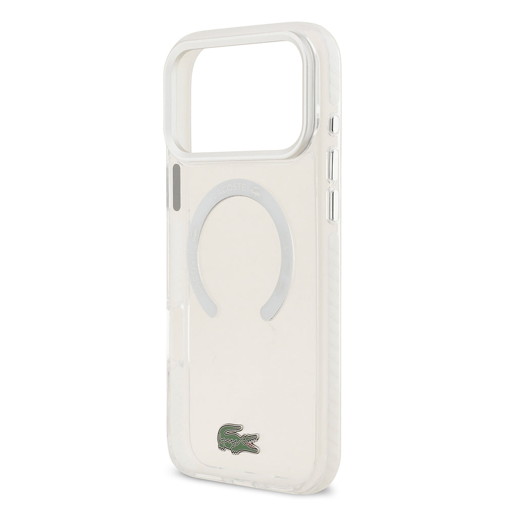 Apple iPhone 17 Pro Max Kılıf Lacoste Orjinal Lisanslı M-safe Şarj Özellikli İkonik Timsah Logolu Buzlu Kapak Beyaz