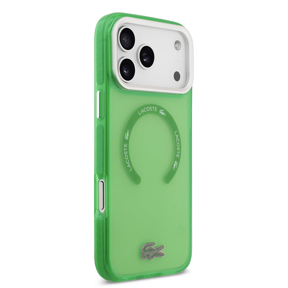 Apple iPhone 17 Pro Max Kılıf Lacoste Orjinal Lisanslı M-safe Şarj Özellikli İkonik Timsah Logolu Buzlu Kapak Yeşil