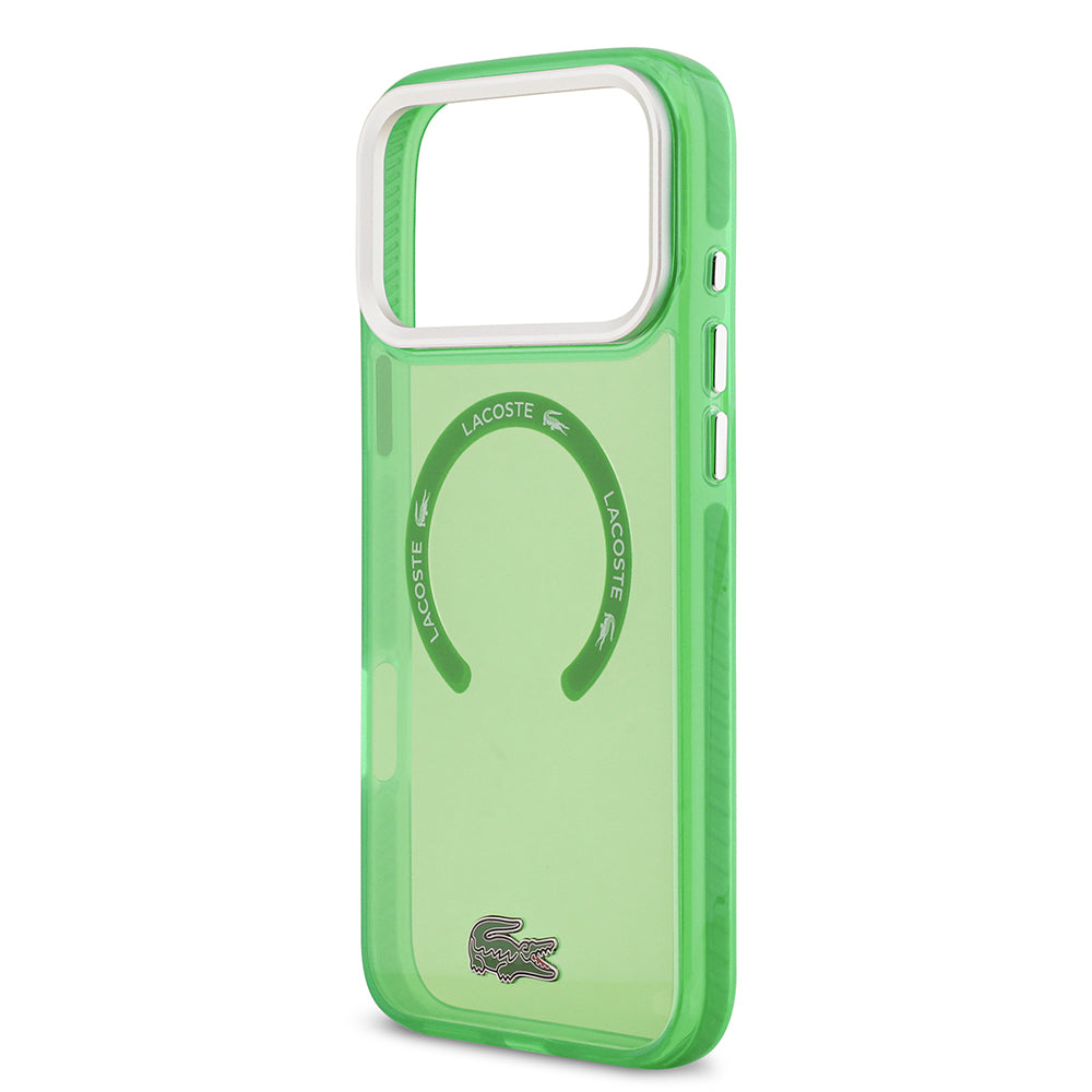 Apple iPhone 17 Pro Max Kılıf Lacoste Orjinal Lisanslı M-safe Şarj Özellikli İkonik Timsah Logolu Buzlu Kapak Yeşil